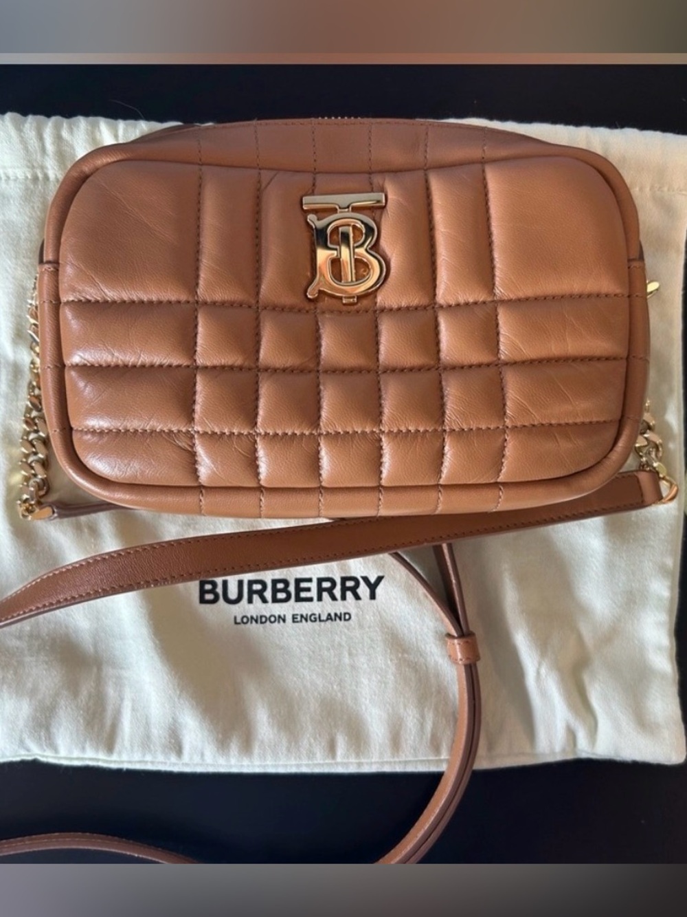 😍Burberry Quilted Mini Lola Logo Crossbody Bag in Brown Purse Gorgeous!!